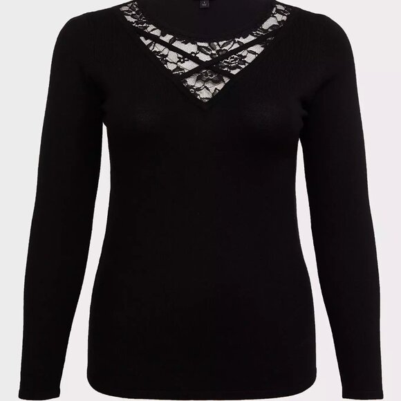 Torrid Black Sweater-Knit & Lace Front Crisscross Top - Picture 4 of 7